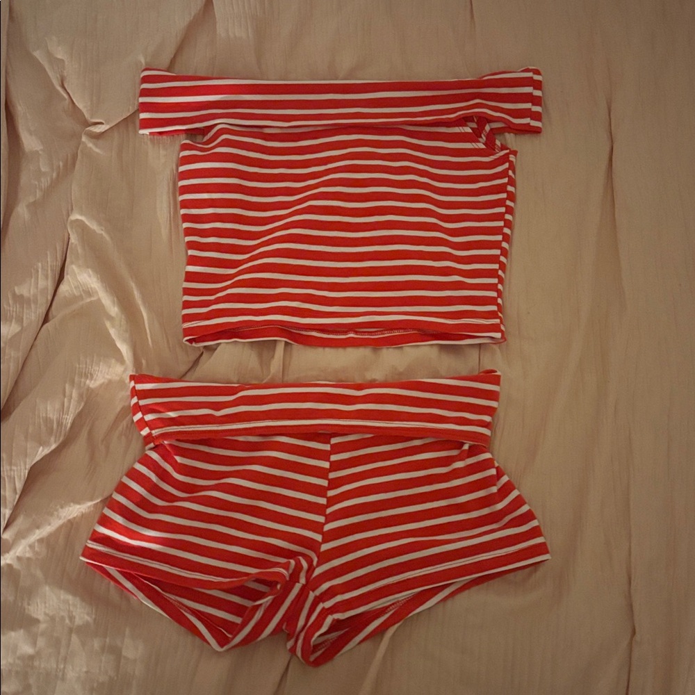 Wild Fable Red and White Striped Top and shorts